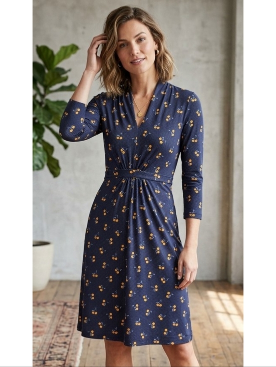 French Connection Dresses & Skirts - French Connection Aventine Lemon Print Polka Dot Dress Navy Size  O